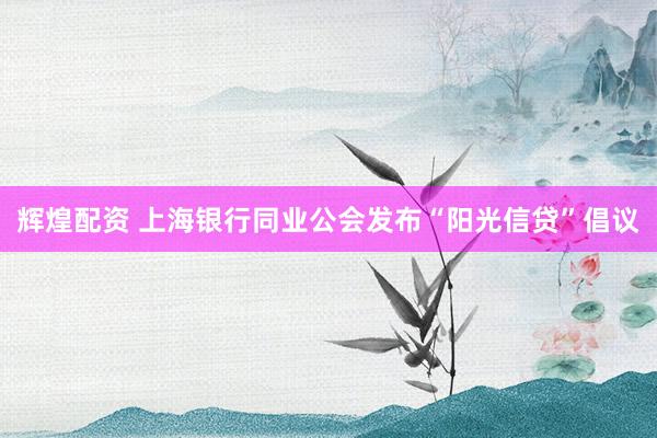 辉煌配资 上海银行同业公会发布“阳光信贷”倡议