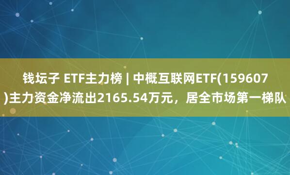 钱坛子 ETF主力榜 | 中概互联网ETF(159607)主力资金净流出2165.54万元，居全市场第一梯队